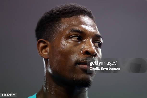 Umar Sadiq looks on during a media work out at the Peacock Gym on September 13, 2017 in London, England.