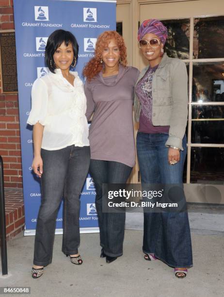 Tina Campbell, Erica Campbell and Sy Smith attend the Grammy Career Day at the University of Southern California on February 4, 2009 in Los Angeles,...