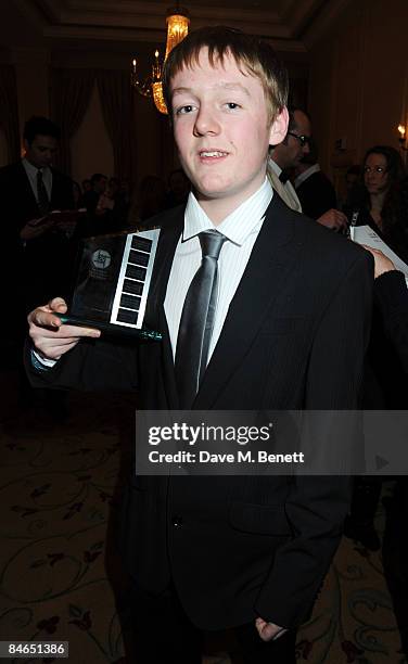 Thomas Turgoose poses in the winners room with the award for the NSPCC Young British performer of the year during the London Critics' Circle Film...