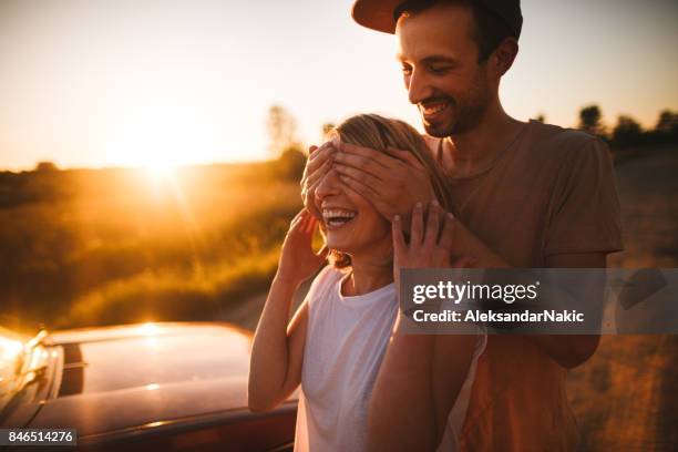 romantic moments in sunset - hands covering eyes stock pictures, royalty-free photos & images