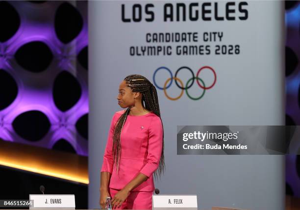 Los Angeles 2028 Bidding Committe Member and Olympic champion Allyson Felix during the 131th IOC Session - 2024 & 2028 Olympics Hosts Announcement at...