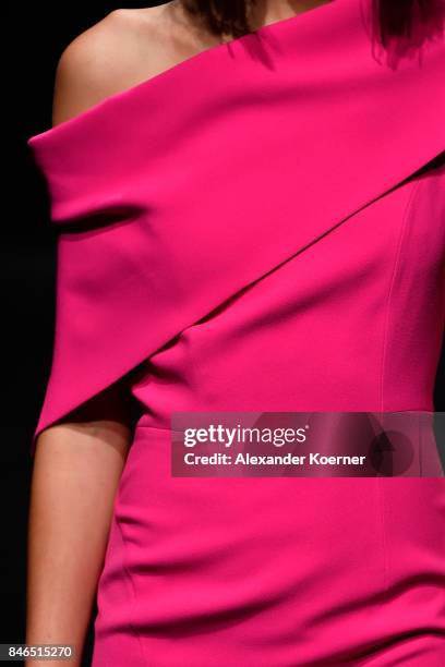 Model, dress detail, walks the runway at the Umit Kutluk show during Mercedes-Benz Istanbul Fashion Week September 2017 at Zorlu Center on September...