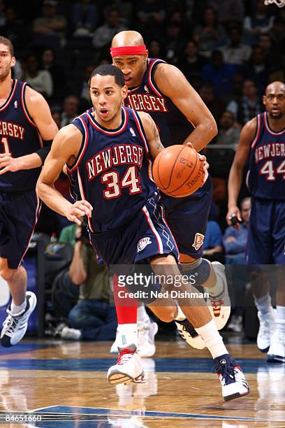 Devin Harris of the New Jersey Nets drives against the Washington Wizards at the Verizon Center on February 4, 2009 in Washington, DC. NOTE TO USER:...