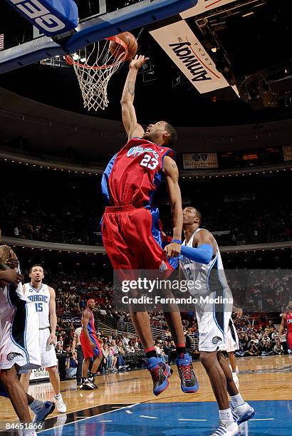 Marcus Camby of the Los Angeles Clippers shoots against the Orlando Magic during the game on February 4, 2009 at Amway Arena in Orlando, Florida....