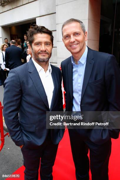 Bixente Lizarazu and Thomas Hugues attend the RTL - RTL2 - Fun Radio Press Conference to announce their TV Schedule for 2017/2018 at Elysee Biarritz...