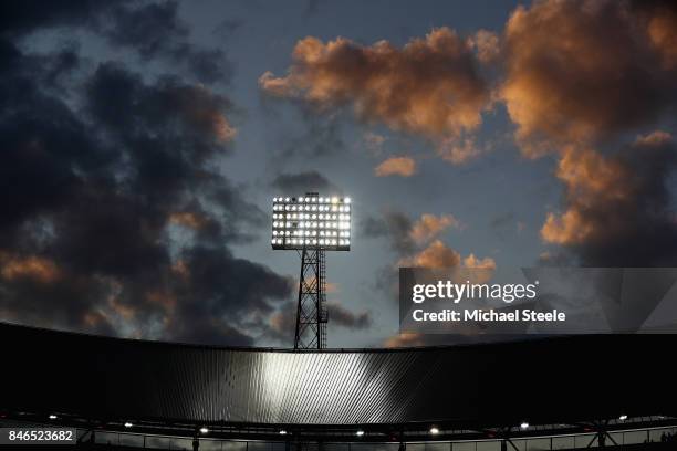 General view inside of the stadium prior to the UEFA Champions League group F match between Feyenoord and Manchester City at Feijenoord Stadion on...