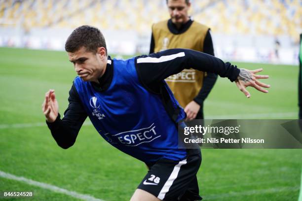 Artem Gromov of Zorya Luhansk during a training session/press conference ahead of the UEFA Europa League group J match against Zorya Lugansk, on...