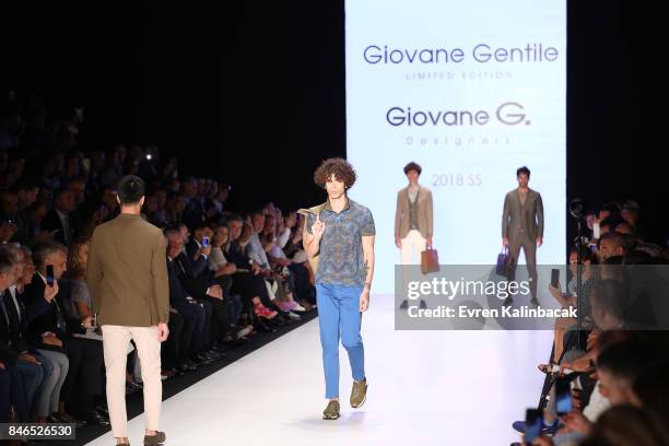 Models walks the runway at the Giovane Gentile show during Mercedes-Benz Istanbul Fashion Week September 2017 at Zorlu Center on September 13, 2017...