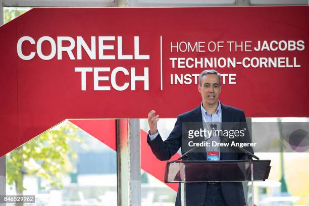 Daniel Huttenlocher, dean at Cornell Tech, speaks at the dedication ceremony to mark the opening of the new campus of Cornell Tech on Roosevelt...