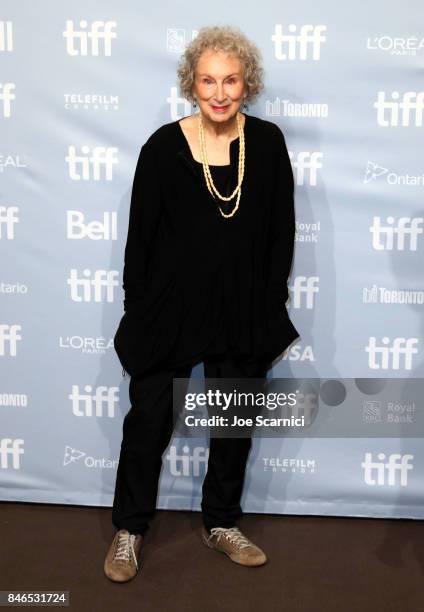 Screenwriter/author/producer Margaret Atwood attends "Alias Grace" Press Conference during the 2017 Toronto International Film Festival at TIFF Bell...