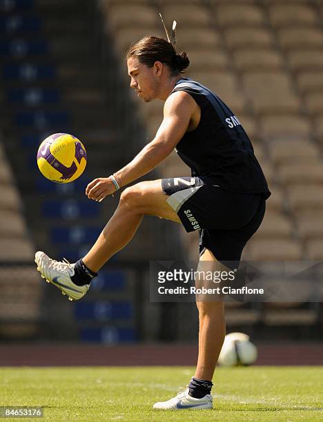 Rodrigo Vargas of the Victory in action during a Melbourne Victory A-League training session held at Olympic Park February 5, 2009 in Melbourne,...