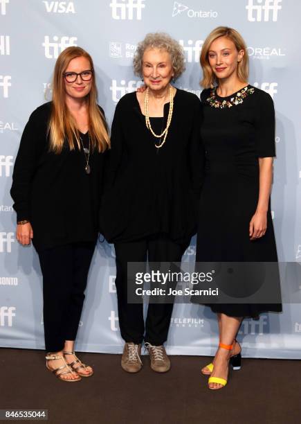 Producer/screenwriter Sarah Polley, screenwriter/producer Margaret Atwood and actress Sarah Gadon attend Alias Grace" Press Conference during the...