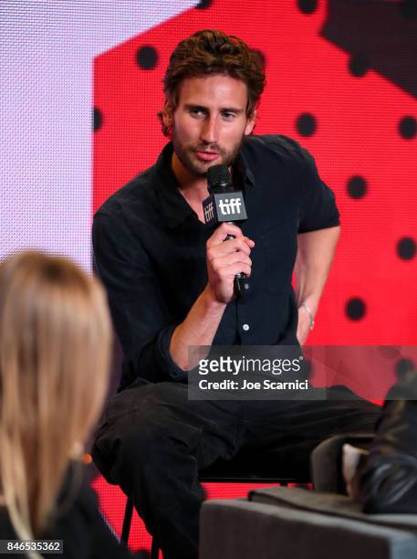 Actor Edward Holcroft speaks onstage at "Alias Grace" Press Conference during the 2017 Toronto International Film Festival at TIFF Bell Lightbox on...