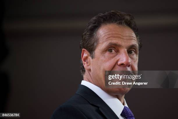 New York Governor Andrew Cuomo pauses while he delivers remarks during a dedication ceremony to mark the opening of the new campus of Cornell Tech on...