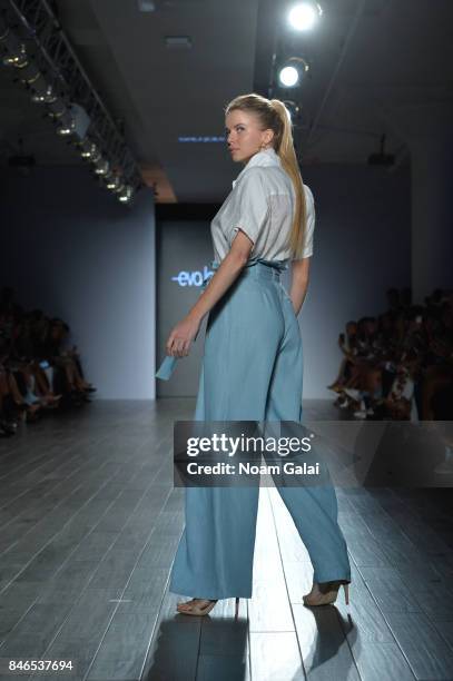 Model walks the runway at the Eva Longoria Collection fashion show during New York Fashion Week: Style360 at Metropolitan West on September 13, 2017...