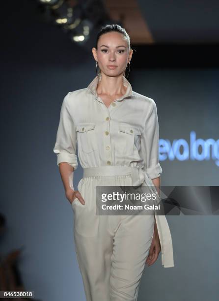 Model walks the runway at the Eva Longoria Collection fashion show during New York Fashion Week: Style360 at Metropolitan West on September 13, 2017...