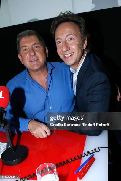 Yves Calvi and Stephane Bern attend the RTL - RTL2 - Fun Radio Press Conference to announce their TV Schedule for 2017/2018 at Elysee Biarritz at...