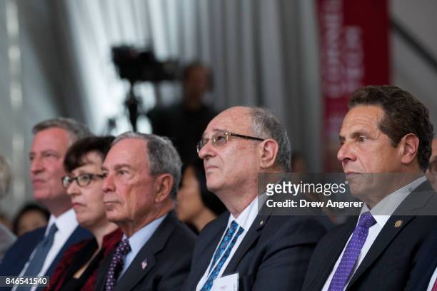 New York City Mayor Bill de Blasio; Martha Pollack, president of Cornell University; former New York City Mayor Michael Bloomberg; Peretz Lavie,...