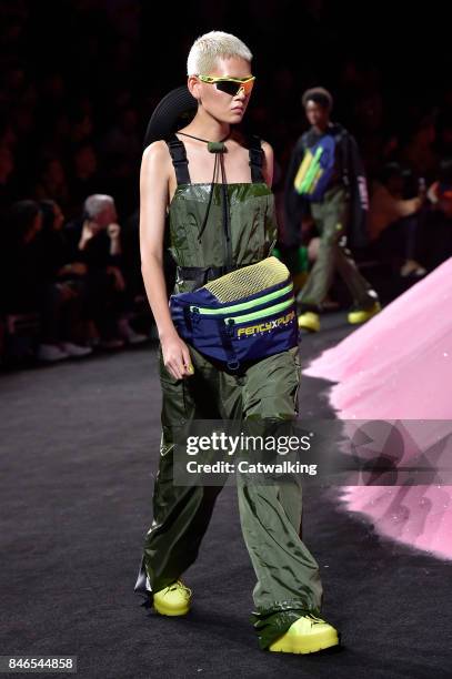 Model walks the runway at the Fenty Puma by Rihanna Spring Summer 2018 fashion show during New York Fashion Week on September 10, 2017 in New York,...