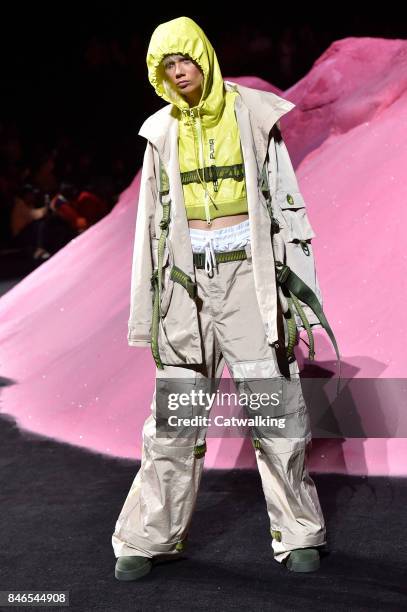 Model walks the runway at the Fenty Puma by Rihanna Spring Summer 2018 fashion show during New York Fashion Week on September 10, 2017 in New York,...