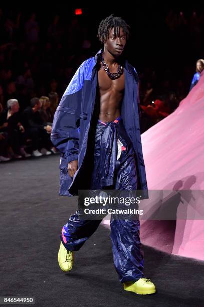 Model walks the runway at the Fenty Puma by Rihanna Spring Summer 2018 fashion show during New York Fashion Week on September 10, 2017 in New York,...