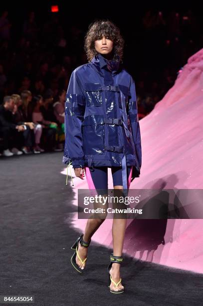 Model walks the runway at the Fenty Puma by Rihanna Spring Summer 2018 fashion show during New York Fashion Week on September 10, 2017 in New York,...
