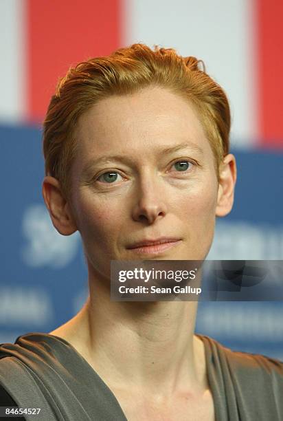 Actress and Jury President Tilda Swinton attends the press conference for the International Jury as part of the 59th Berlin Film Festival at the...