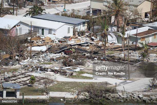 Homes and street that were damaged by Hurricane Irma as it passed through the area are seen on September 13, 2017 in Marathon, Florida. The Florida...