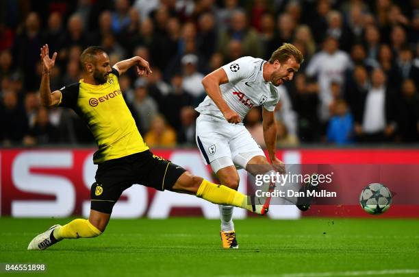 Harry Kane of Tottenham Hotspur scores his sides second goal during the UEFA Champions League group H match between Tottenham Hotspur and Borussia...