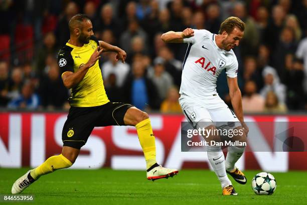 Harry Kane of Tottenham Hotspur scores his sides second goal during the UEFA Champions League group H match between Tottenham Hotspur and Borussia...