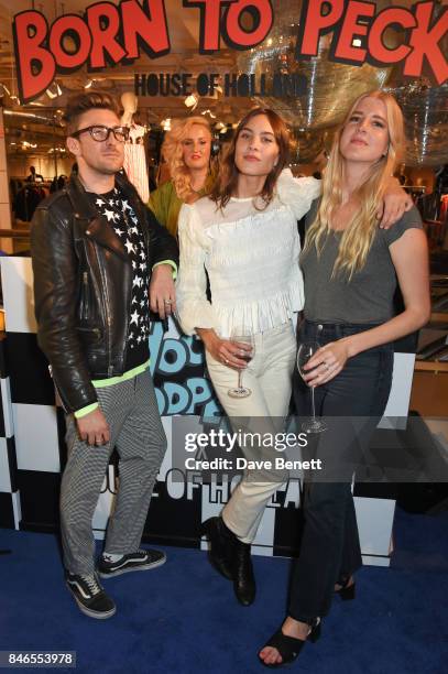 Henry Holland, Aimee Phillips , Alexa Chung and Gillian Orr attend the launch of the House of Holland x Woody Woodpecker London Fashion Week pop up...