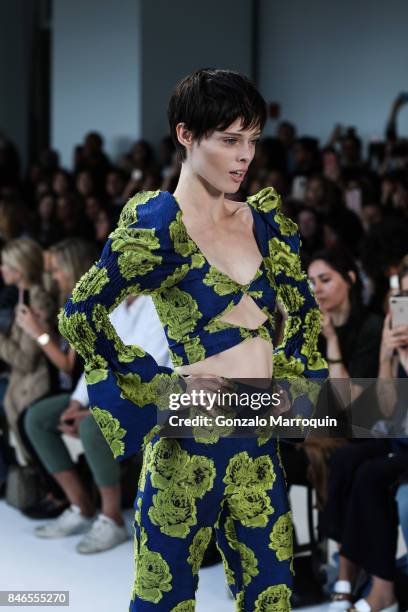 Coco Rocha walks the runway at the Christian Siriano fashion show during New York Fashion Week: The Shows at Pier 59 on September 9, 2017 in New York...