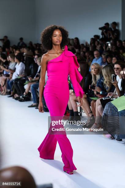 Model walks the runway at the Christian Siriano fashion show during New York Fashion Week: The Shows at Pier 59 on September 9, 2017 in New York City.