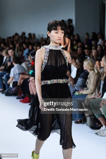 Model walks the runway at the Christian Siriano fashion show during New York Fashion Week: The Shows at Pier 59 on September 9, 2017 in New York City.