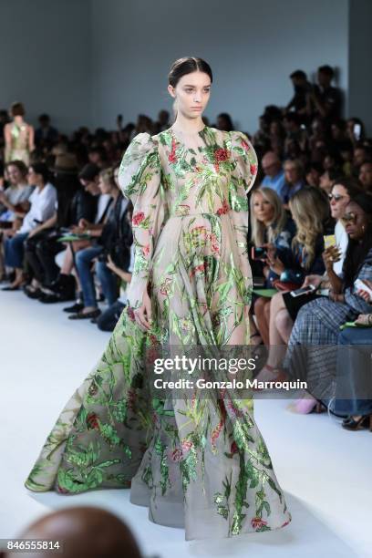 Model walks the runway at the Christian Siriano fashion show during New York Fashion Week: The Shows at Pier 59 on September 9, 2017 in New York City.