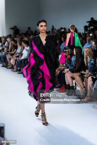 Model walks the runway at the Christian Siriano fashion show during New York Fashion Week: The Shows at Pier 59 on September 9, 2017 in New York City.