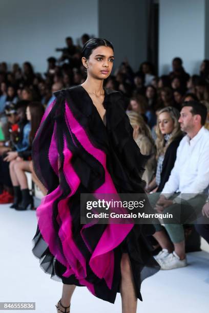 Model walks the runway at the Christian Siriano fashion show during New York Fashion Week: The Shows at Pier 59 on September 9, 2017 in New York City.