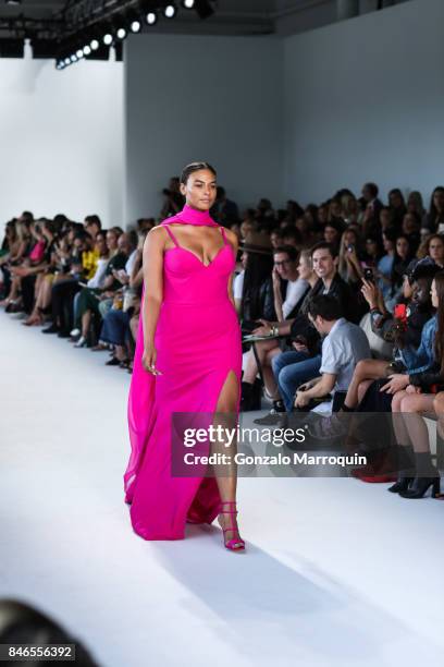 Model walks the runway at the Christian Siriano fashion show during New York Fashion Week: The Shows at Pier 59 on September 9, 2017 in New York City.