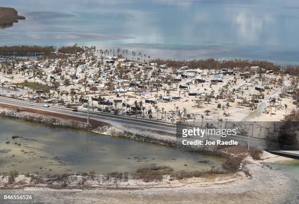 Damaged homes and RV's are seen at the Sunshine Key RV Resort & Marina after Hurricane Irma passed through the area on September 13, 2017 in Sunshine...