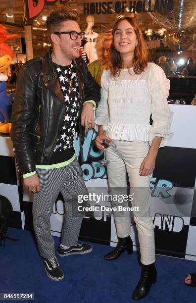 Henry Holland and Alexa Chung attend the launch of the House of Holland x Woody Woodpecker London Fashion Week pop up at Fenwick Of Bond Street on...