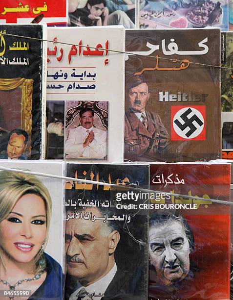 Copy of Adolf Hitler's "Mein Kampf" sits with books about former Israeli premier Golda Meir , late Egyptian president Gamal Abdel Nasser , executed...