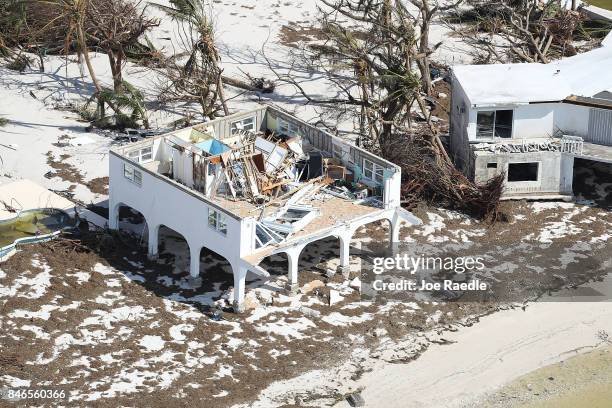 Damaged home is seen after Hurricane Irma passed through the area on September 13, 2017 in Big Pine Key, Florida. The Florida Key's took the brunt of...