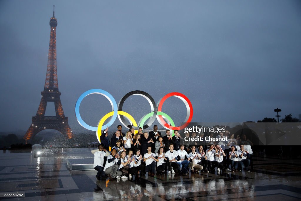 Paris City Hall Unveils Olympic Rings At Le Trocadero In Paris