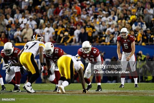 Punter Ben Graham of the Arizona Cardinals readies to take a snap on a punt attempt against the Pittsburgh Steelers during Super Bowl XLIII on...