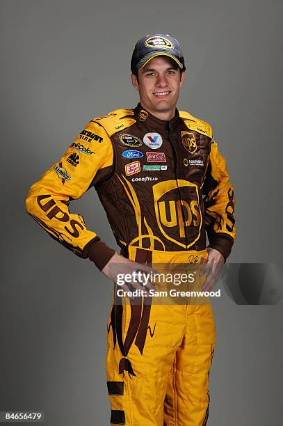 David Ragan, driver of the UPS Ford, poses during NASCAR media day at Daytona International Speedway on February 5, 2009 in Daytona, Florida.