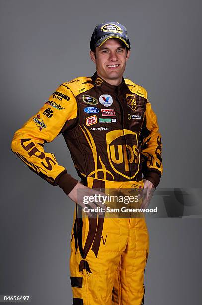 David Ragan, driver of the UPS Ford, poses during NASCAR media day at Daytona International Speedway on February 5, 2009 in Daytona, Florida.