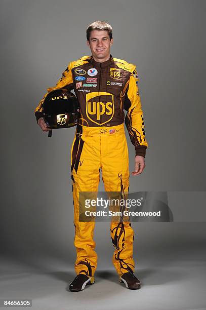 David Ragan, driver of the UPS Ford, poses during NASCAR media day at Daytona International Speedway on February 5, 2009 in Daytona, Florida.