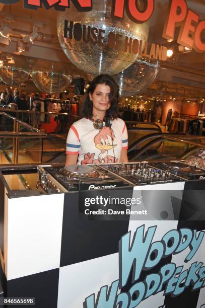 Pixie Geldof DJs at the launch of the House of Holland x Woody Woodpecker London Fashion Week pop up at Fenwick Of Bond Street on September 13, 2017...