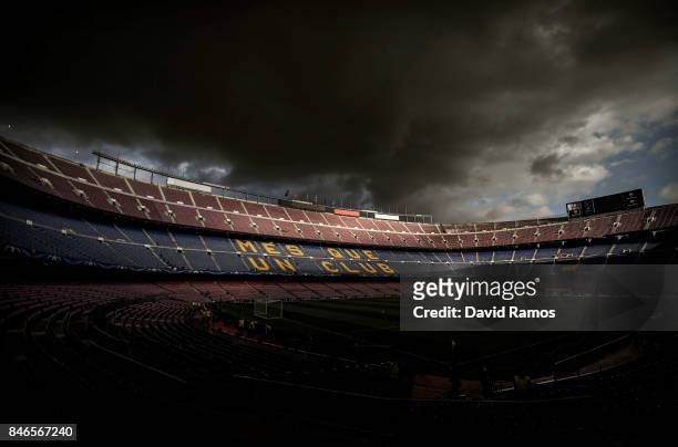 Genral view of the stadium prior to the UEFA Champions League group D match between FC Barcelona and Juventus at Camp Nou on September 12, 2017 in...