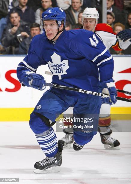 Nikolai Kulemin of the Toronto Maple Leafs skates during the game against the Florida Panthers on February 3, 2009 at the Air Canada Centre in...